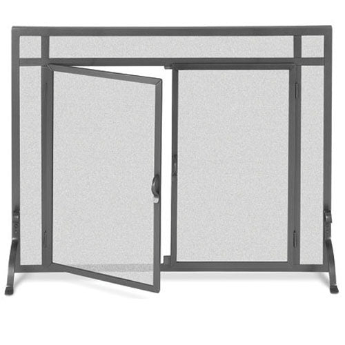Pilgrim 44 Inch x 33 Inch Forged Iron Fireplace Screen with Straight Doors - Vintage Iron