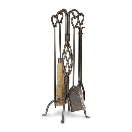Pilgrim 5 Piece Vintage Iron Center Basket Weave Fireplace Tool Set