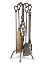 Load image into Gallery viewer, Pilgrim 5 Piece Vintage Iron Center Basket Weave Fireplace Tool Set
