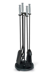 Pilgrim 5 Piece Vintage Iron Fireplace Tool Set with Steel Barrel Handles and Round Base