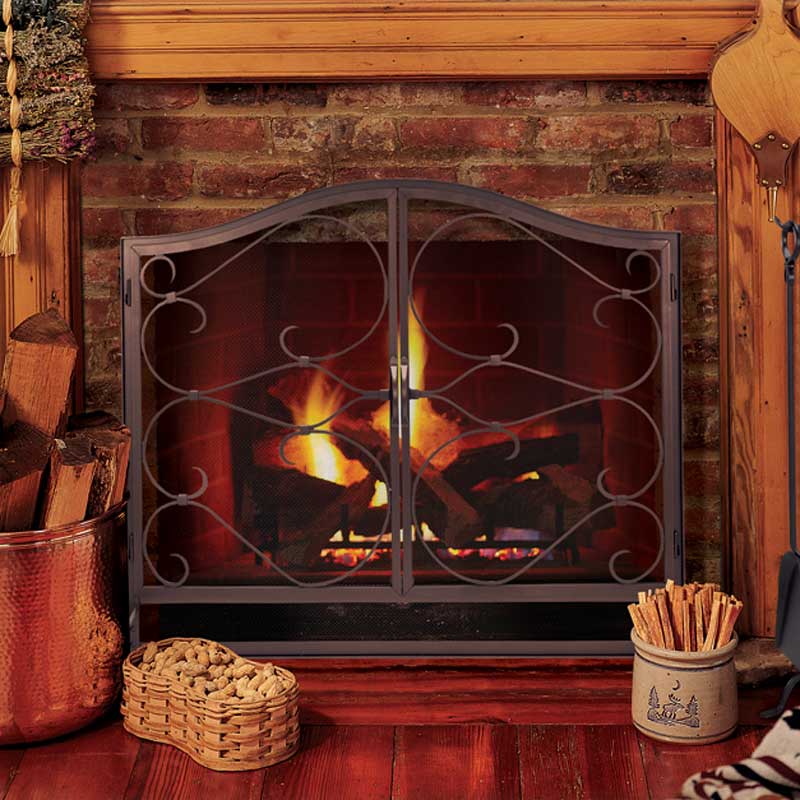 Pilgrim Burnished Black Iron Gate Arched Fireplace Screen with