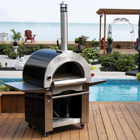 Pinnacolo Ibrido (Hybrid) Wood Gas Outdoor Pizza Oven Freestanding with Cart