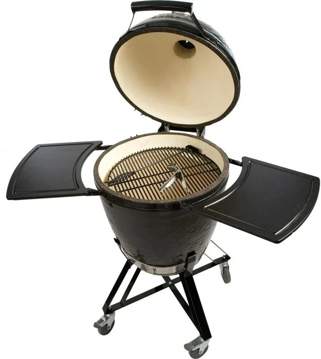 Primo 21.5 Inch Ceramic Kamado Grill Freestanding With Cradle & Side Shelves - PGCRC