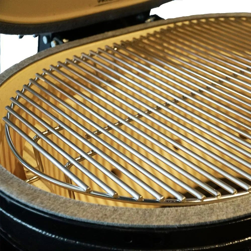 Primo All-in-One Oval XL 400 Ceramic Kamado Grill With Cradle, Side Shelves, Stainless Steel Grates - PGCXLC
