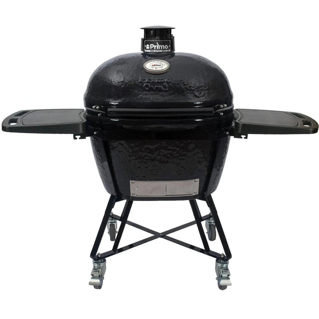 Primo All-in-One Oval XL 400 Ceramic Kamado Grill With Cradle, Side Shelves, Stainless Steel Grates - PGCXLC
