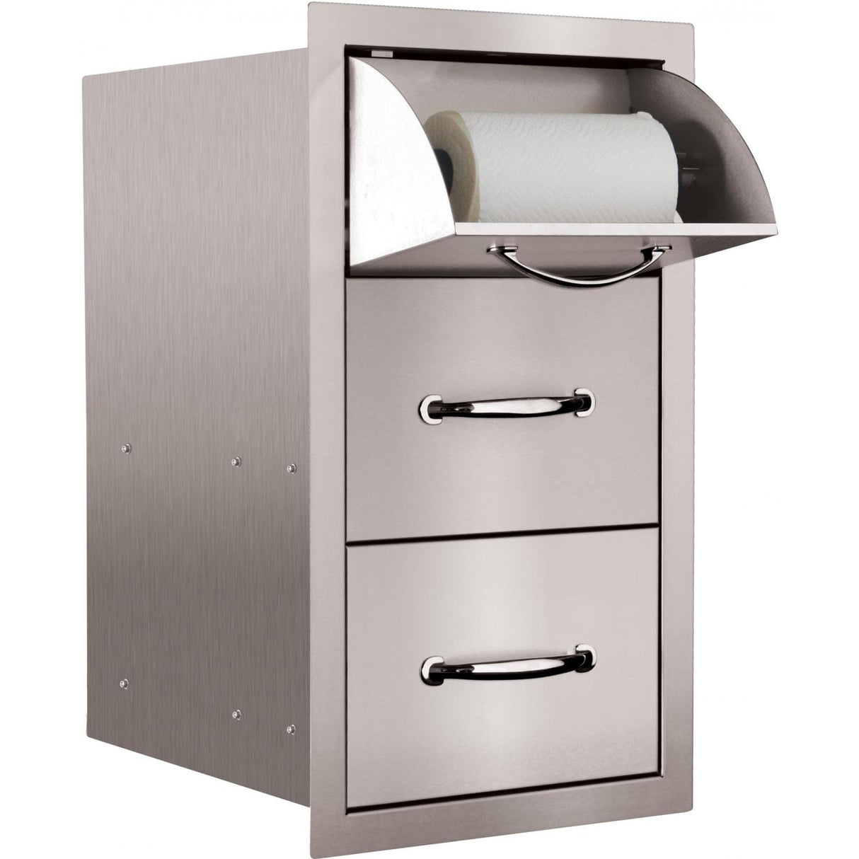 Summerset 15-Inch Stainless Steel Flush Mount Double Access Drawer With Paper Towel Holder - SSTDC-17