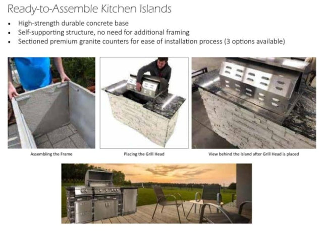TRU Innovative 8 Foot Outdoor Kitchen Island Package - Includes 32" LTE Grill, Side Burner, Refrigerator, Drawers, Doors, Island & Top
