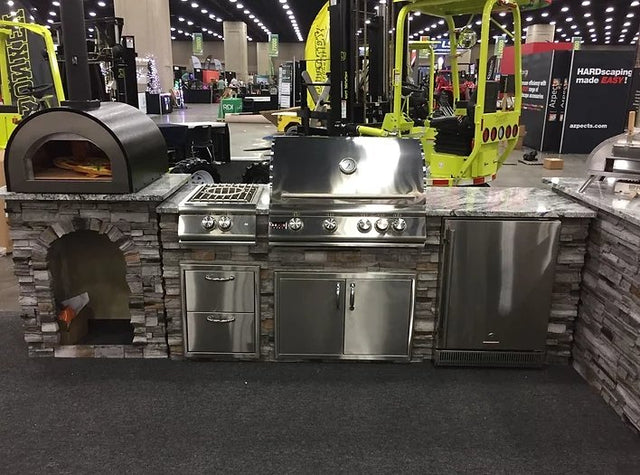 TRU Innovative 8 Foot Outdoor Kitchen Island Package - Includes 32" LTE Grill, Side Burner, Refrigerator, Drawers, Doors, Island & Top