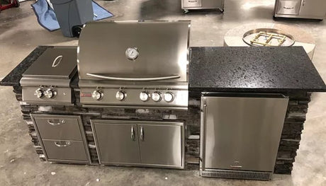 TRU Innovative L Shaped Outdoor Kitchen Bar & Blaze Grill Island Package 8 Foot Grill Island & 7 Foot Bar