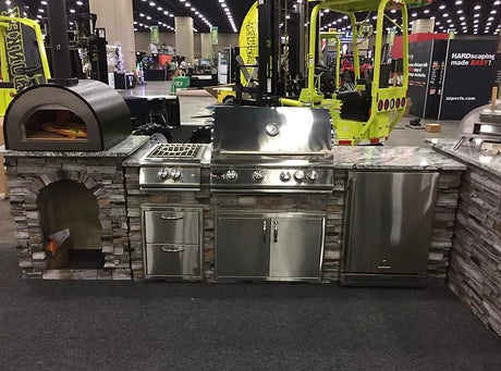 TRU Innovative L Shaped Outdoor Kitchen Bar & Blaze Grill Island Package 8 Foot Grill Island & 7 Foot Bar