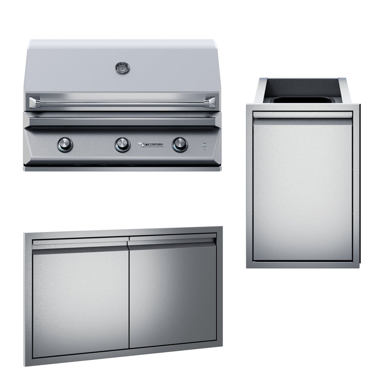 Twin Eagles 42 Inch Built-In Gas Grill Three Piece Package with Double Doors & Double Trash Drawer