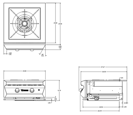 Twin Eagles Built-In 24" Gas Power Burner with Reversible Heavy Duty Grate & Stainless Steel Lid