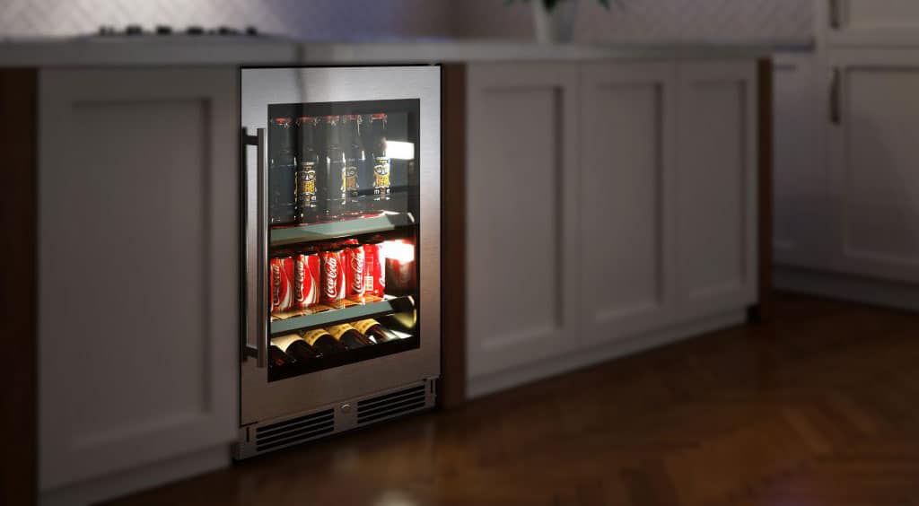 XO 24" Designer Black Glass Beverage Center Indoor Undercounter Refrigerator