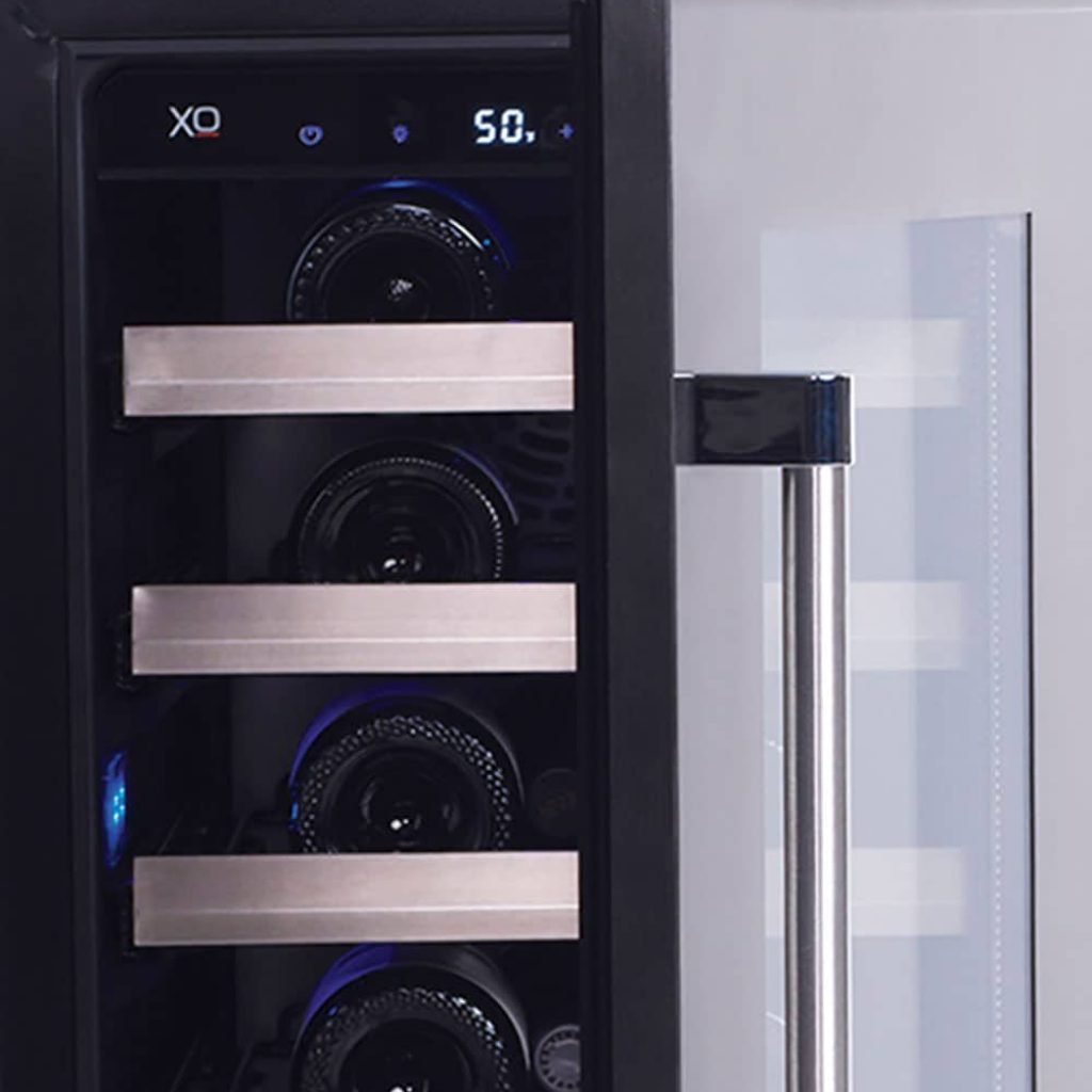 XO 24 Inch Designer Black Glass Indoor Dual Zone Wine Cooler Refrigeration