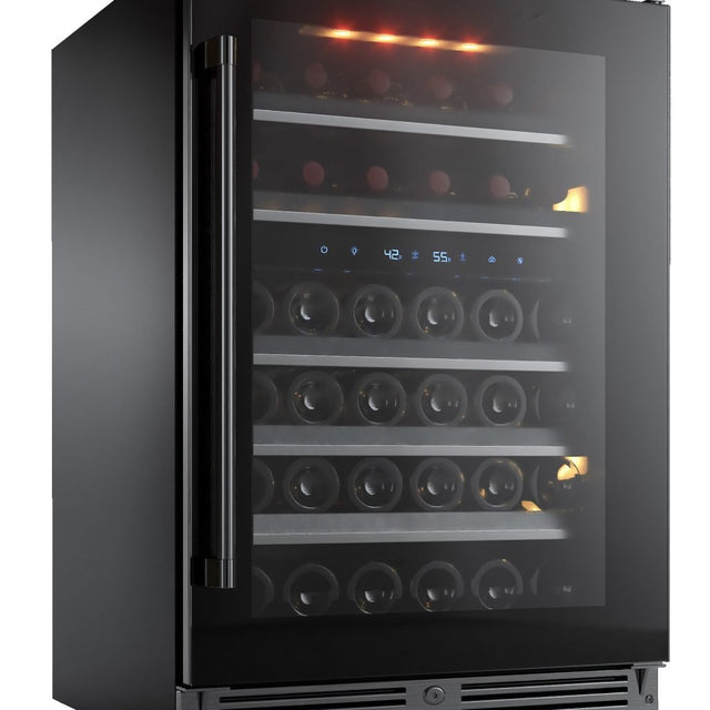 XO 24 Inch Designer Black Glass Indoor Dual Zone Wine Cooler Refrigeration