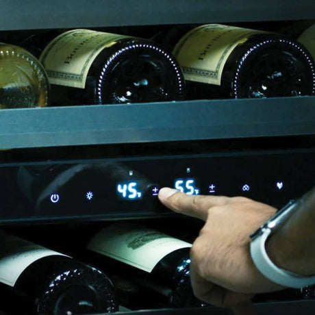 XO 24 Inch Designer Black Glass Indoor Dual Zone Wine Cooler Refrigeration