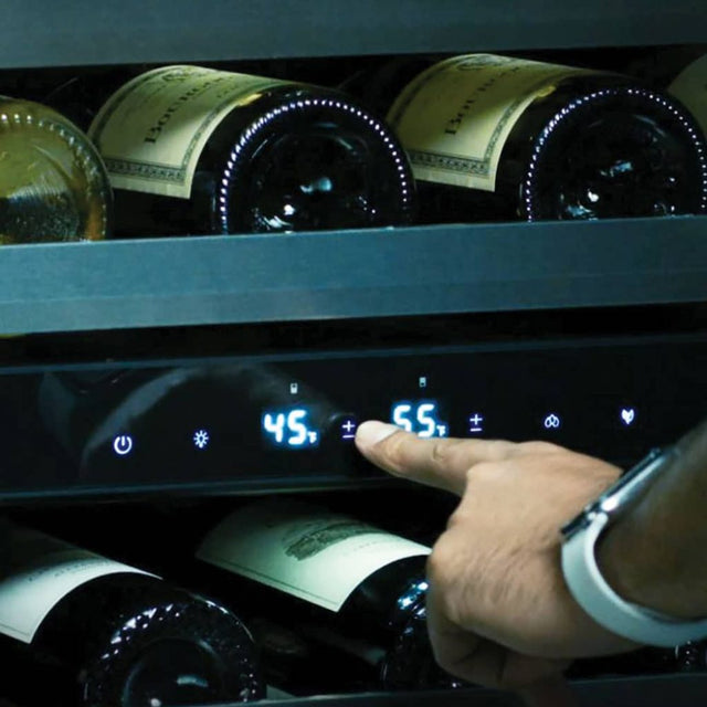 XO 24 Inch Designer Black Glass Indoor Dual Zone Wine Cooler Refrigeration