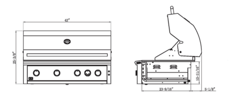 XO 42" Built-In Gas Grill Four Piece Package with Side Burner, Double Doors, and Refrigerator