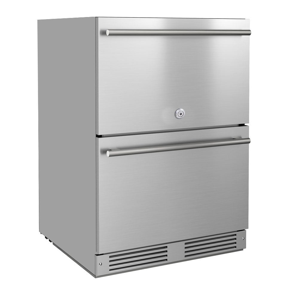 XO Outdoor 24" Built-in Under-Counter Beverage Refrigerator Double Drawers 5.2 Cubic Feet Stainless Steel