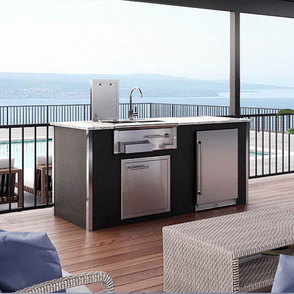 XO Outdoor Bar Island with Cocktail Station Access Door & Refrigerator