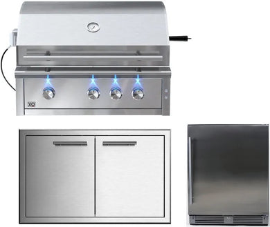 XO Pro Luxury 36 Inch Built-In Gas Grill Three Piece Package with Access Door & Refrigerator