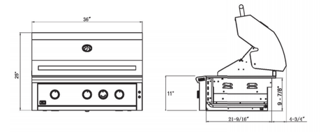 XO Pro Luxury 36 Inch Built-In Gas Grill with Infrared Burner & Rotisserie